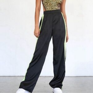 I.AM.GIA Black Satin Wide Leg Loose Pant Reflective stripes Size XS